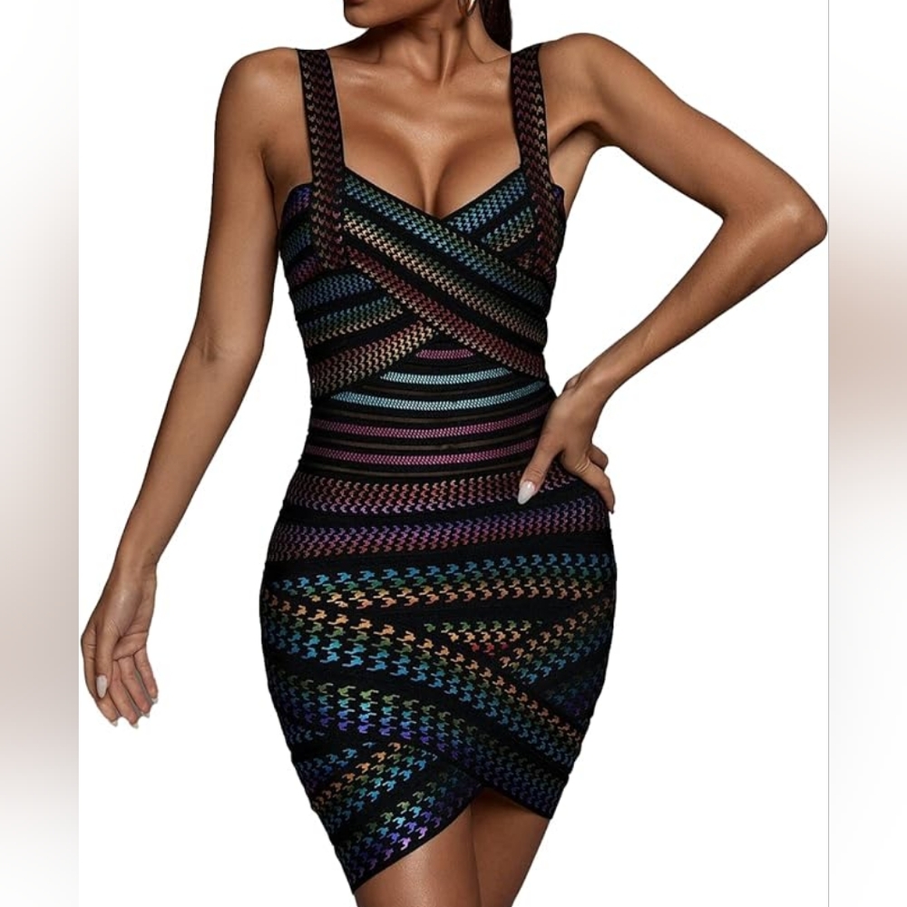 S NWT Bella Barnett Rainbow Bandage Bodycon Dress